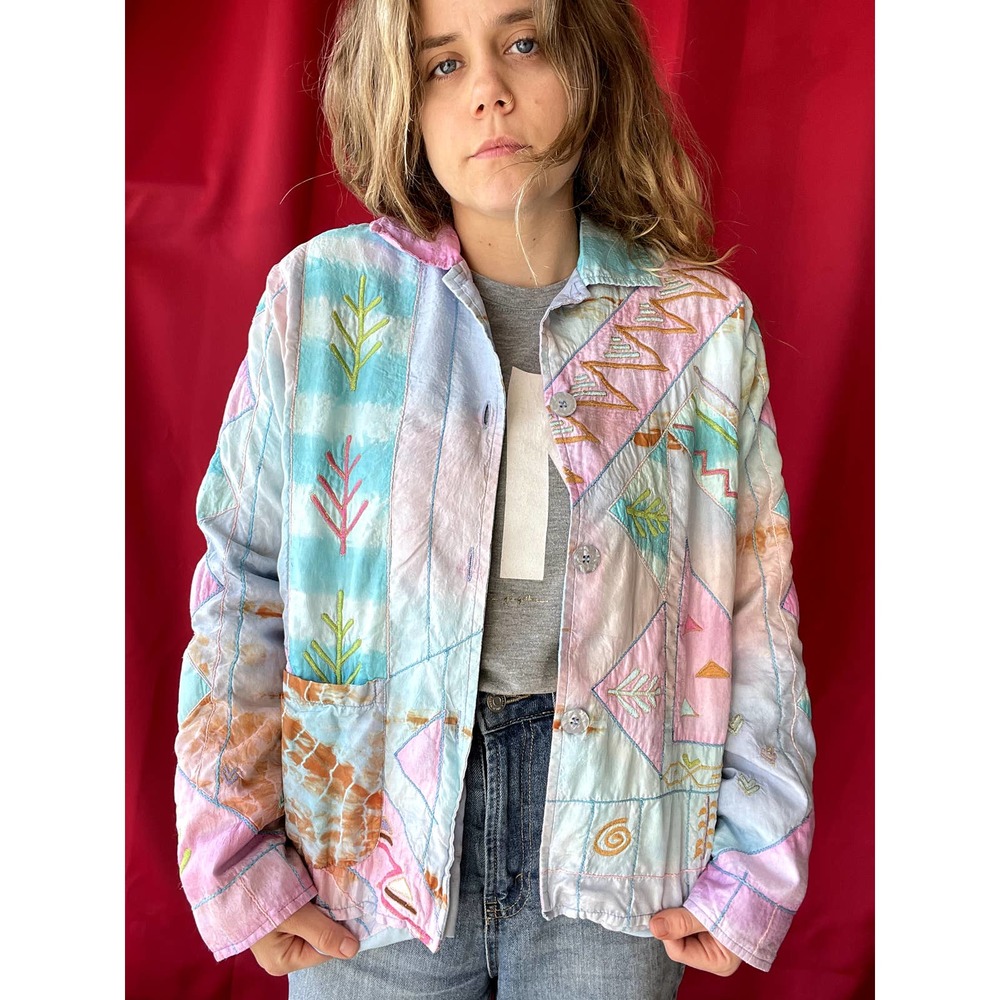 Pastel Rainbow Light Weight Jacket | Patches Embroidered Tie-Dye